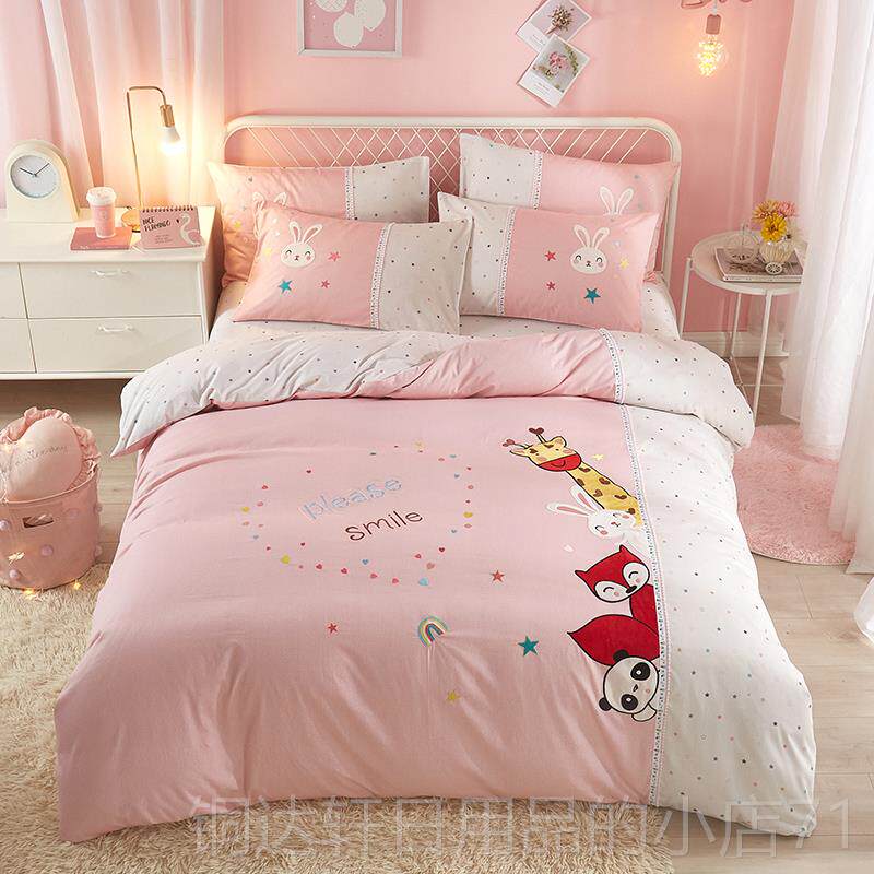 高档.儿童卡通全棉床单被小套女孩三纯棉四件套粉色公主风15m床笠