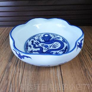 高档花陶瓷青花景德镇复古荷叶口形盆鱼缸意笔洗创富贵竹塔金水仙