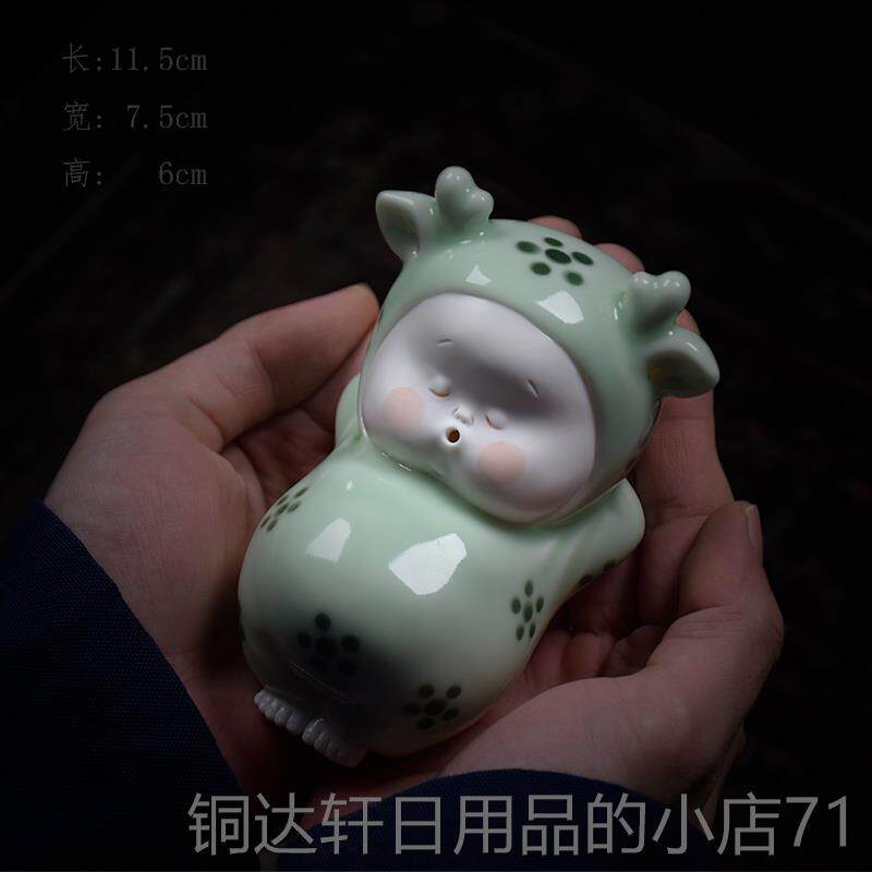 高档件创意可爱手书工一鹿平安笔架镇纸陶瓷摆文房搁四宝法毛笔笔