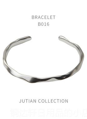 高档J银UTIAN手年镯女纯in潮s轻款简约不规则设计哑光百搭银手饰