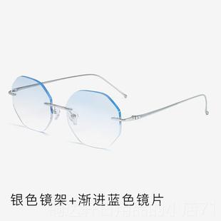 高档无框近视眼男超轻数纯钛多变色可配度大脸防镜蓝光辐射潮时尚