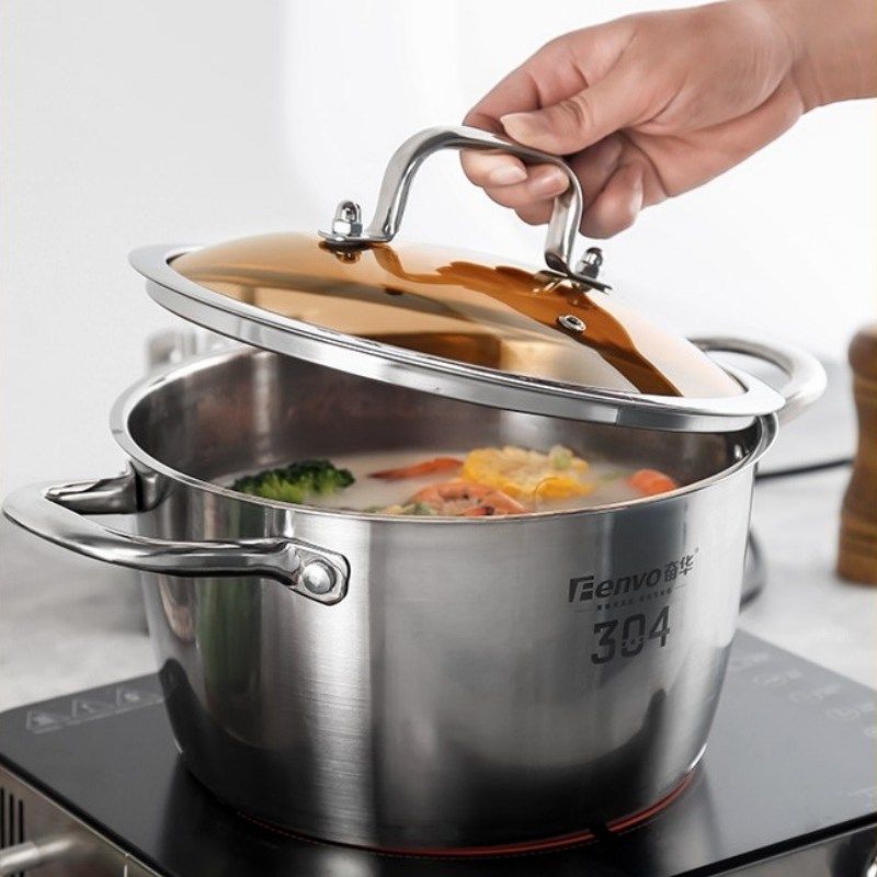 奋华巨厚304不锈钢双耳汤锅加厚加深无涂层特厚锅底煲汤熬粥煮锅