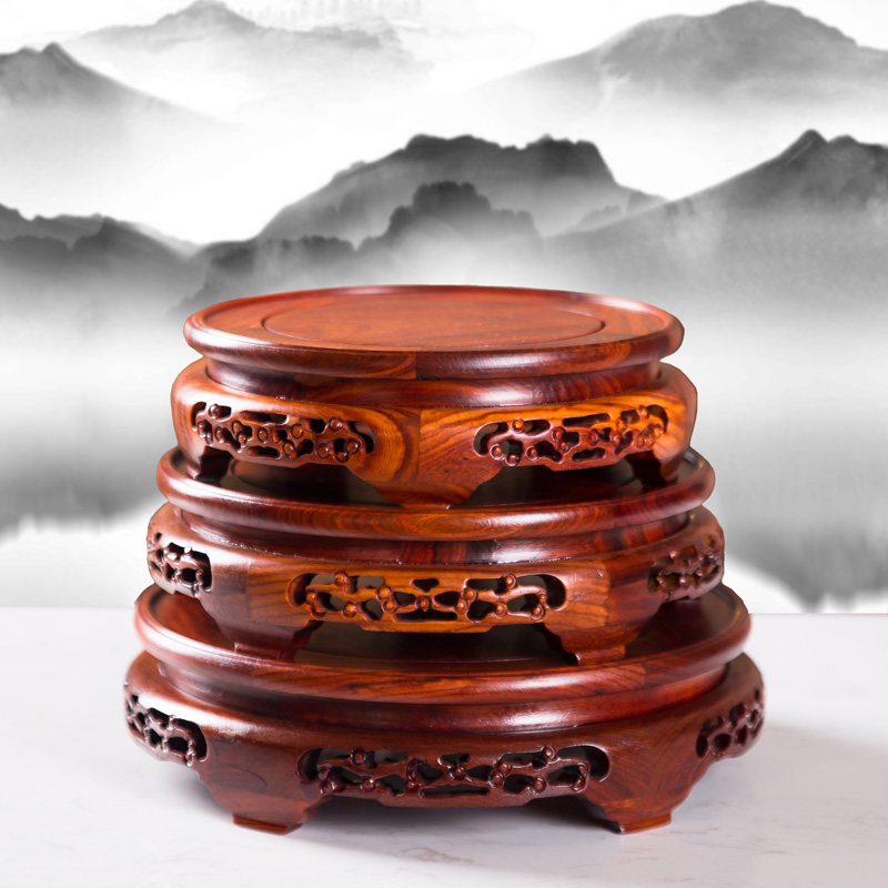 红檀木实木底座花瓶花盆盆景金蟾摆件玉石木托架客厅玄关展示底托