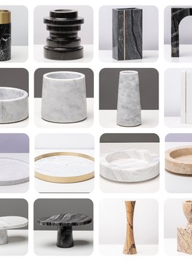 简约创意大理石花瓶托盘几何拱门摆件软装样板间客厅桌面装饰品