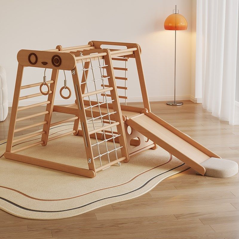 少年与树全榉木多功能攀爬架室内家庭游乐场宝宝秋千吊环画板滑梯