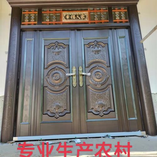 不锈钢门玫瑰金大门自建房家用对开门乡村别墅门304不锈钢防盗门