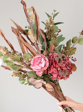 秋色复古花束仿真假花客厅电视柜样板房餐桌酒店花瓶插花装饰花艺