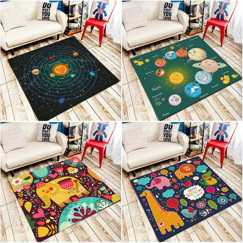 儿童房间卡通星球太阳系幼儿园动物地毯床边毯吊篮垫电脑椅地垫