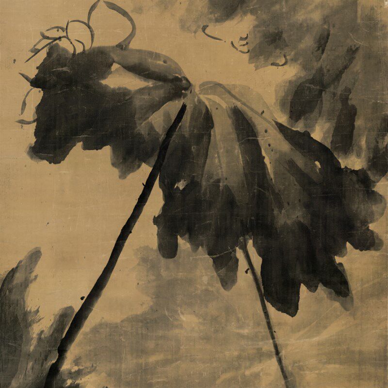 明 八大山人(朱耷)荷花双禽图 仿古名家水墨花鸟国画立轴微喷复制