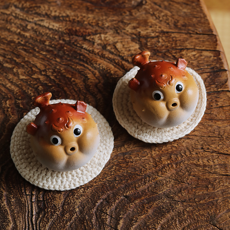 梵悦纯手工卡通可爱呆萌小河豚香插茶宠紫砂创意茶道零配桌面摆件