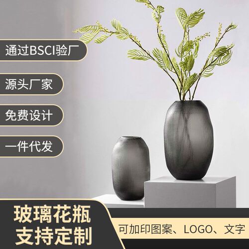 创意波点艺术玻璃花瓶摆件客厅大圆肚口径水养鲜花插花器软装饰品