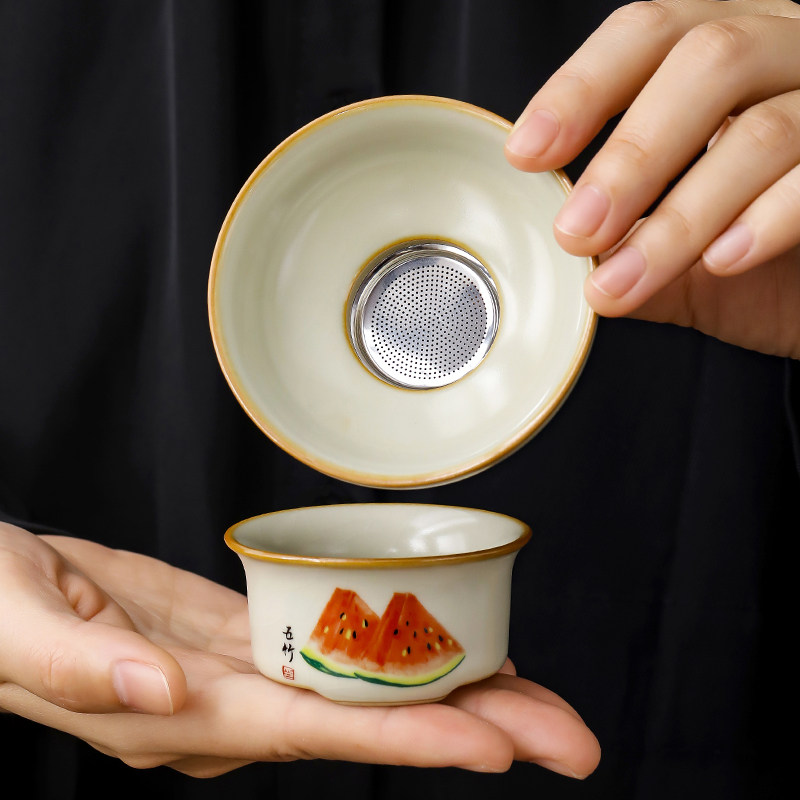 汝窑西瓜茶滤茶漏套组陶瓷家用高档定制茶水分离泡茶茶隔茶具配件