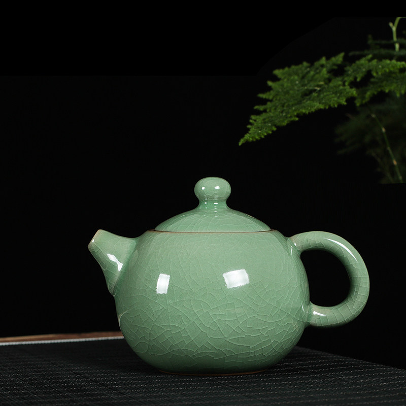 龙泉青瓷茶壶单壶哥窑冰裂陶瓷纹西施壶大号过滤泡茶功夫茶具汝窑