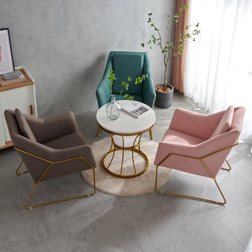 现代意式铁艺单人沙发办公会客商务咖啡酒店售楼部4s接待桌椅组合