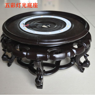 圆柱形鱼缸底座带五彩灯光花木底座玻璃瓶底座花木架摆件鱼缸托架