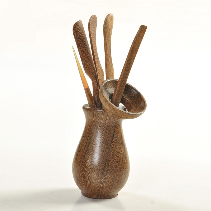 鸡翅黑檀实木竹制茶艺茶道摆件汝窑茶道六君子带杯垫功夫茶具配件