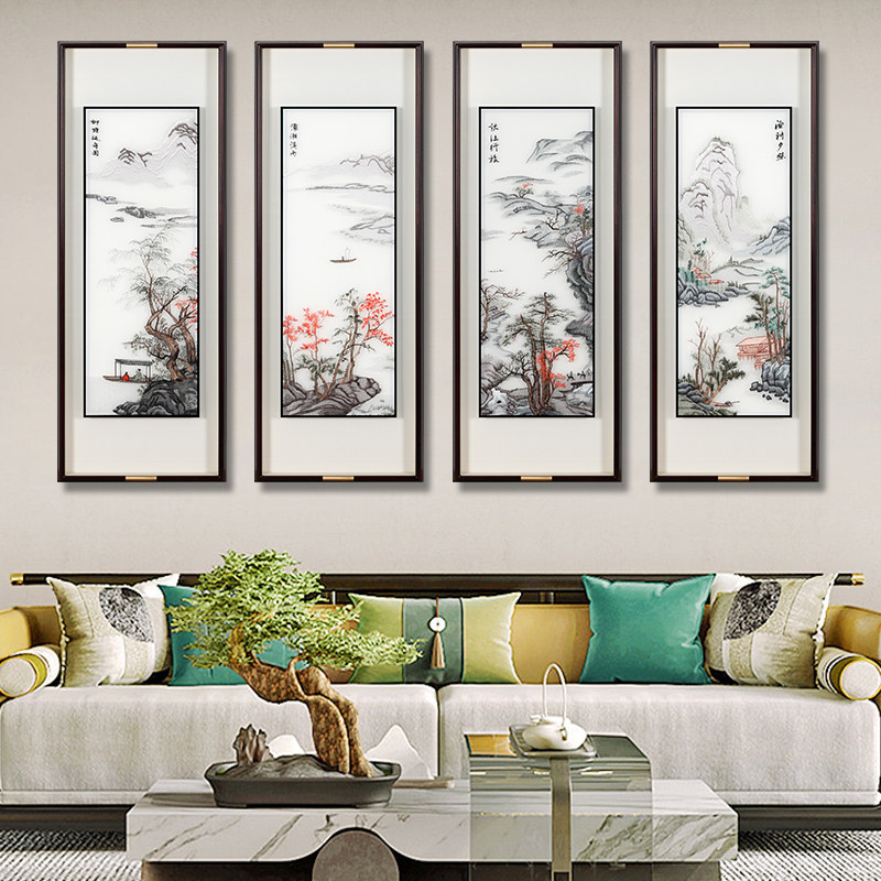 苏州刺绣手工成品挂画梅兰竹菊四联组合壁画高档沙发背景墙装饰画
