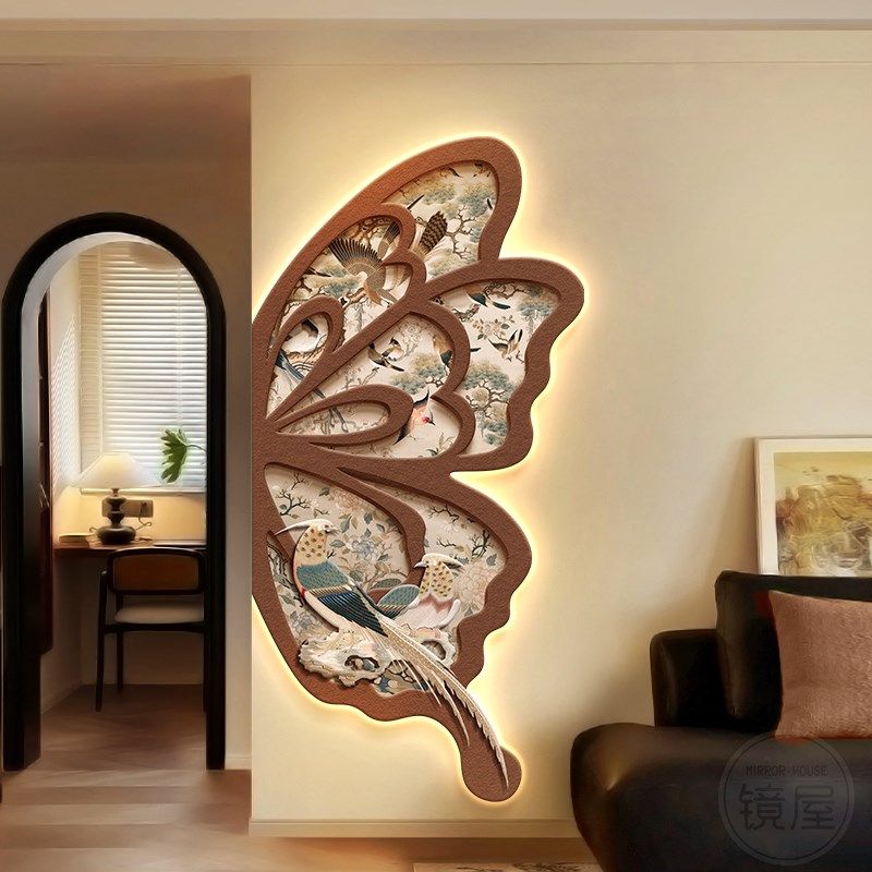 法式中古风玄关装饰画蝴蝶宋代美学壁灯客厅挂画复古入户走廊壁画,家居饰品,氛围画/灯画,淘宝优惠券,粉丝福利购,淘宝优惠卷