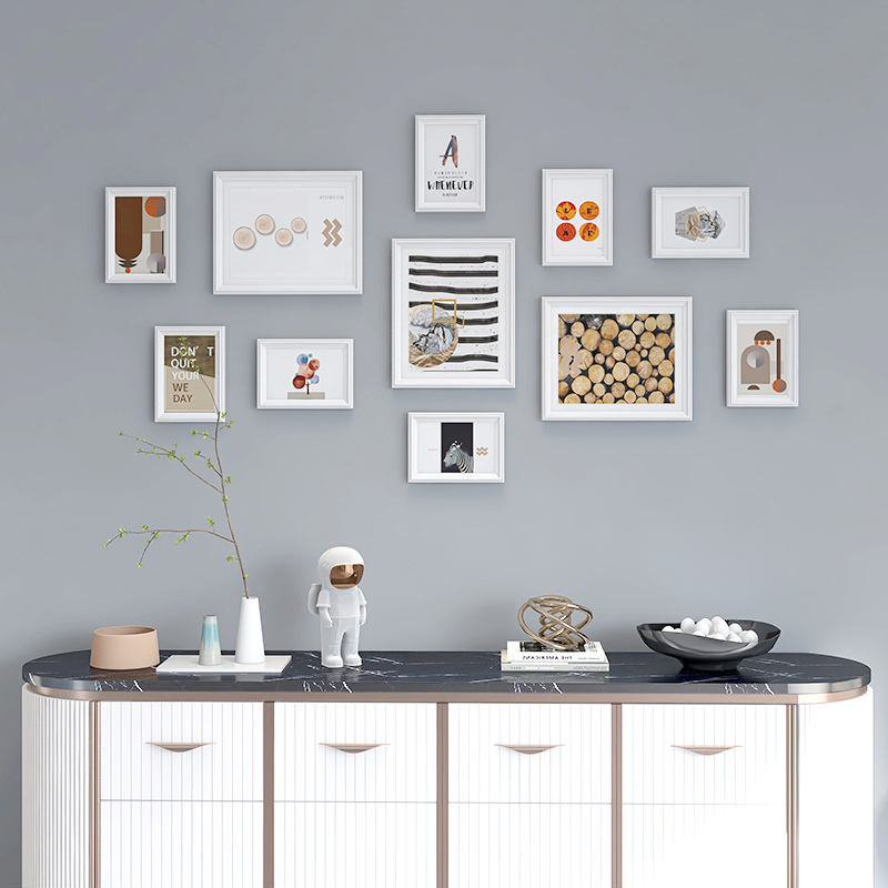 客厅照片墙免打孔墙上实木相框挂墙组合创意餐厅背景墙面装饰品