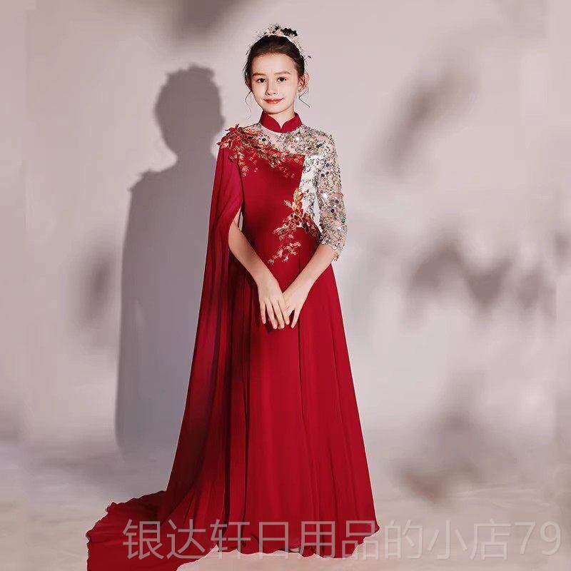 高档大合唱团演出红色人女弹古筝民乐演服奏礼主持人表演服比赛成图片