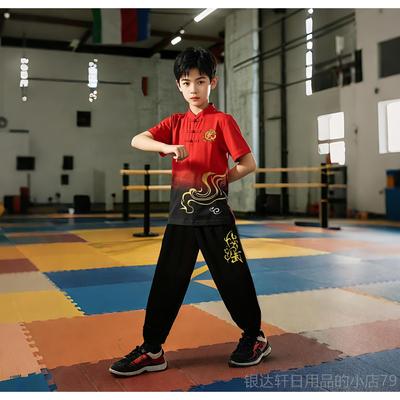 高档童散武术服短袖练功服服打抟击训练服功夫比赛彩服中国儿风演