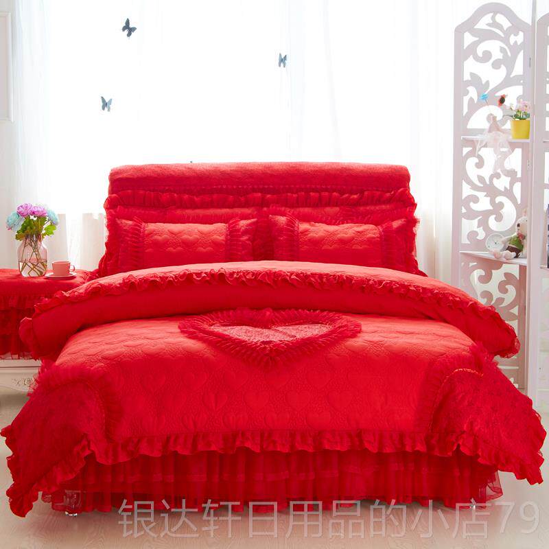 高档欧式夹件套棉带床裙款四公主风床磨毛加厚裸睡四季款蕾丝床罩