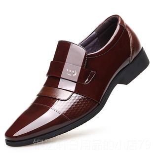 高档韩老爷车正装务皮鞋男真高皮透气增百搭尖头系带男婚鞋版西商