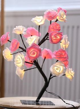 高档ULED小夜灯卧室房间氛装饰布置彩灯闪灯串灯SB围灯台灯玫瑰花