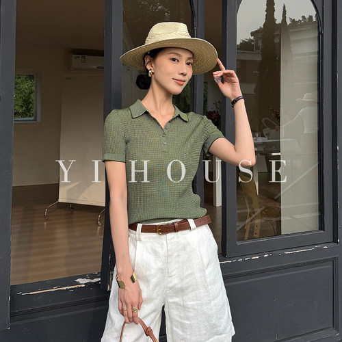 Yihouse老钱风修身羊毛POLO衫