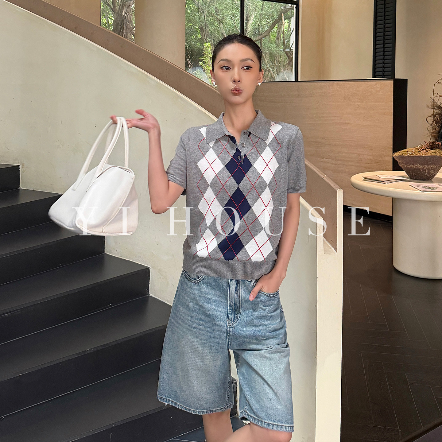 YIHOUSE纯棉学院风polo衫女