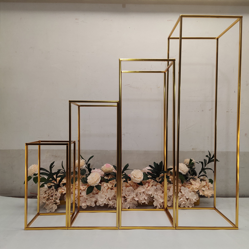 婚庆婚礼道具电镀方框铁艺架子长方体花架摆件T台布置几何路引