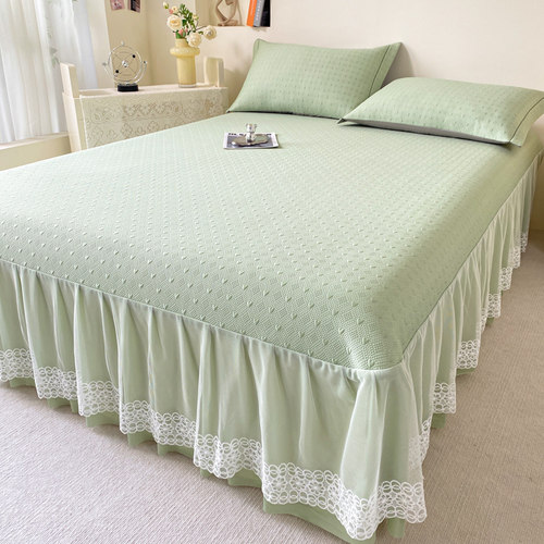 凉感冰豆豆席夏季三件套高端可水洗冰丝凉席床盖床裙款空调软席子