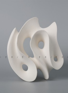 空合现代简约抽象曲线白色陶瓷雕塑 样板房售楼处酒店艺术摆件