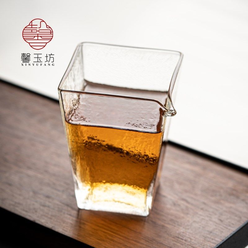 馨玉坊方形耐热玻璃公道杯磨砂功夫茶具匀杯分茶器茶道配件