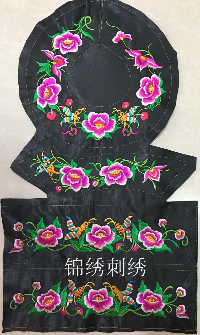 民族风领子花胸襟托肩领肩领圈排弯刺绣民族绣布刺绣布料绣花面