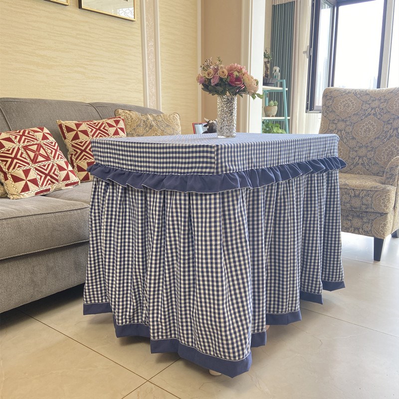 秋冬款小格子加绒加厚长方形电炉罩烤火罩可茶几麻将机方桌