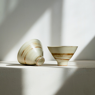 拓土侘寂风手工绞胎斗笠茶杯家用创意主人杯单个品茗杯陶瓷茶杯子