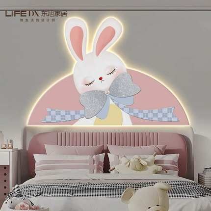 房装饰画奶油风女孩房间卧室床头挂画可爱温馨led发光灯画兔