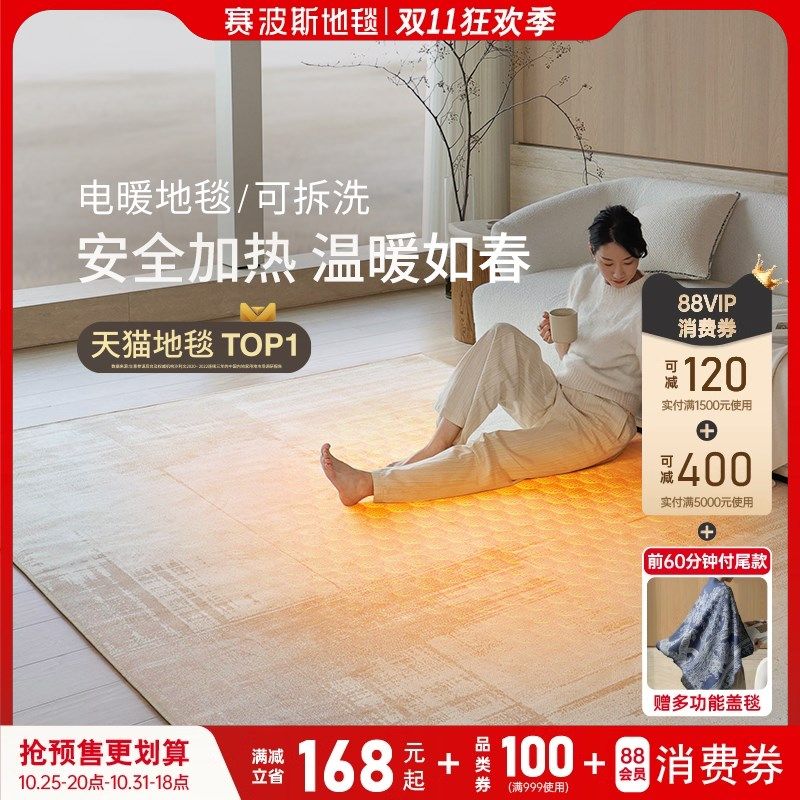 安全可拆洗电暖地毯高级客厅地暖垫家用发热加热地垫可机洗赛波斯