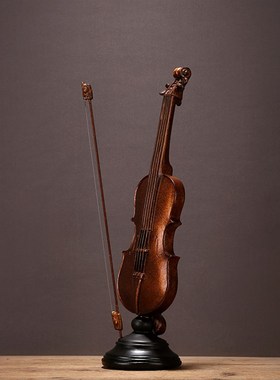 创意复古树脂小提琴模型摆件软装饰品摆橱窗摄影道具会所酒吧摆设