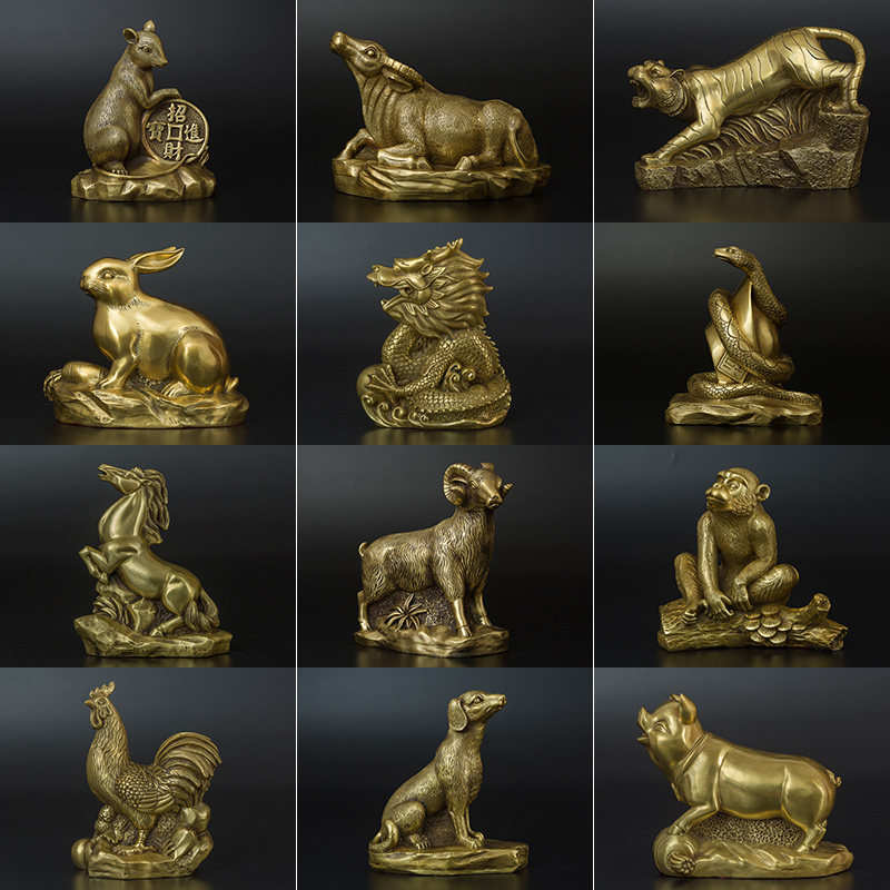 铜韵堂十二生肖摆件全一套 12生肖铜制鼠牛虎兔龙蛇马羊猴鸡狗猪