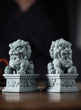 创意石狮子公母一对茶宠摆件中式唐狮工艺品鱼缸造景客厅桌面装饰