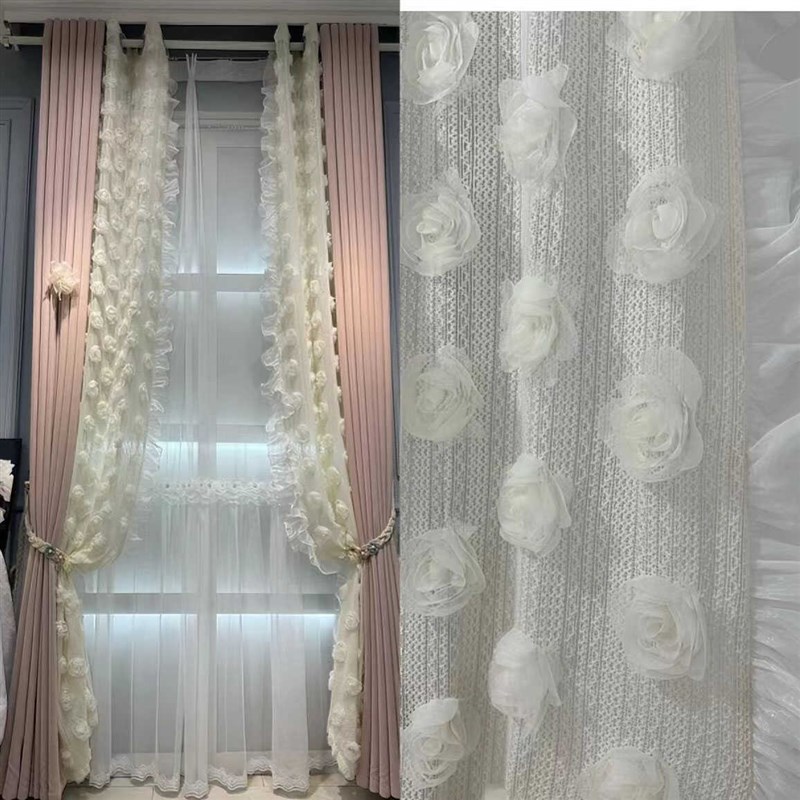 奥薇花边浮雕单朵玫瑰米黄立体浮雕玫瑰花新款侧边纱宽立边