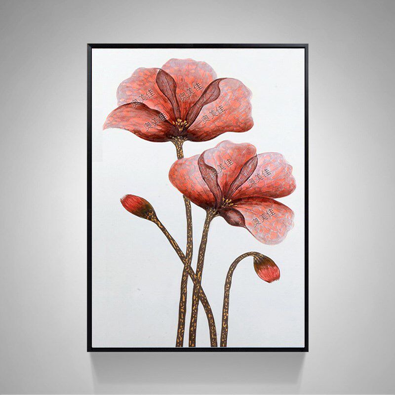 后现代简约装饰画手绘油画艺术有框画抽象花卉客厅挂画玄关走廊画