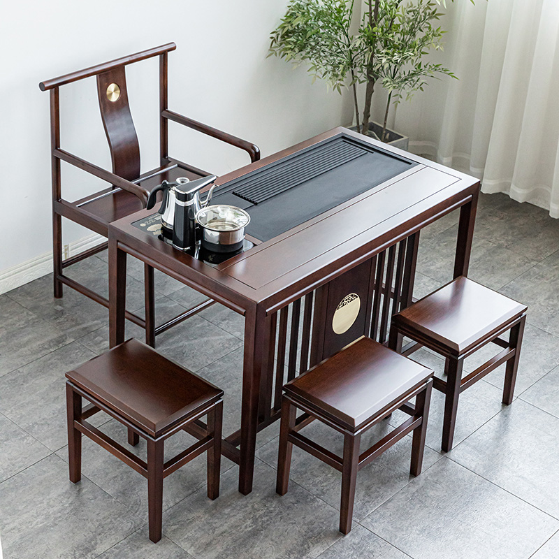 茶桌茶台茶盘茶具乌金石家用实木简约乌檀木功夫泡茶桌会客桌