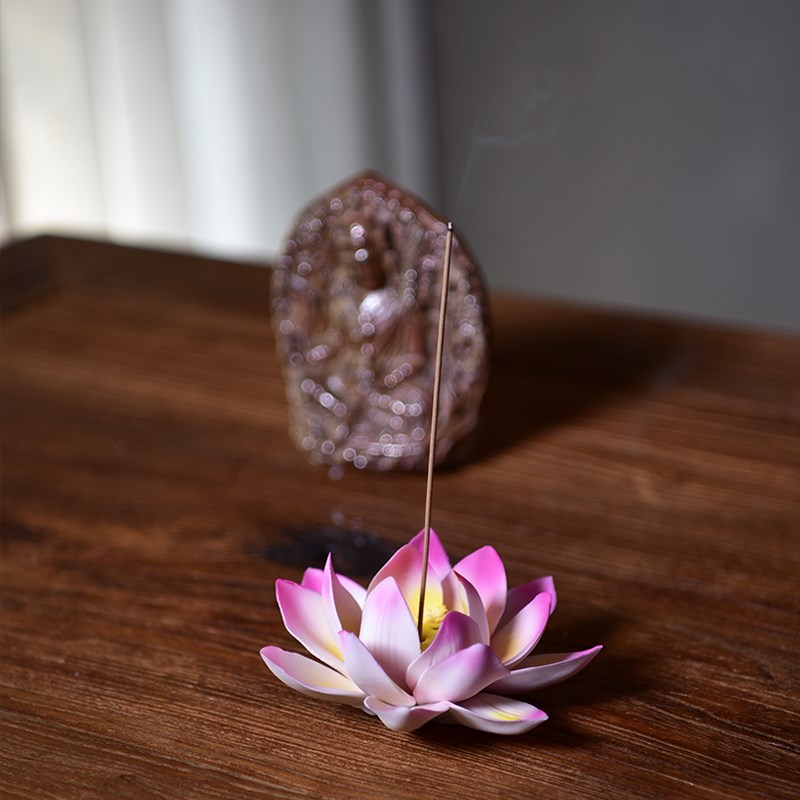 全手工宝莲花瓷线香插 陶瓷香插 立香沉香线香插座香盘熏香道摆件