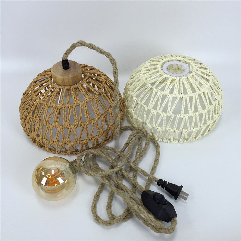 民宿插头式复古麻绳小吊灯卧室床头壁灯手工编织氛围灯树枝挂灯