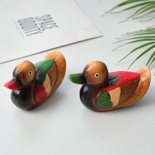 地中海风鸳鸯木质彩色鸭子摆件装 复古 饰品室内卧室房间摆设韩式