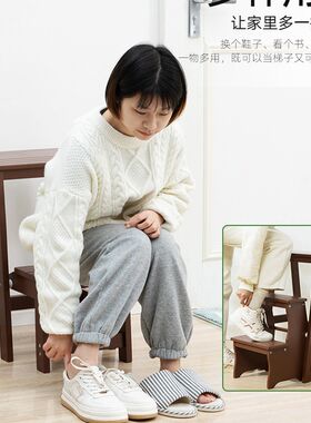 实木梯凳多功能家用梯子室内加厚折叠两用三步小台阶楼梯椅登高凳
