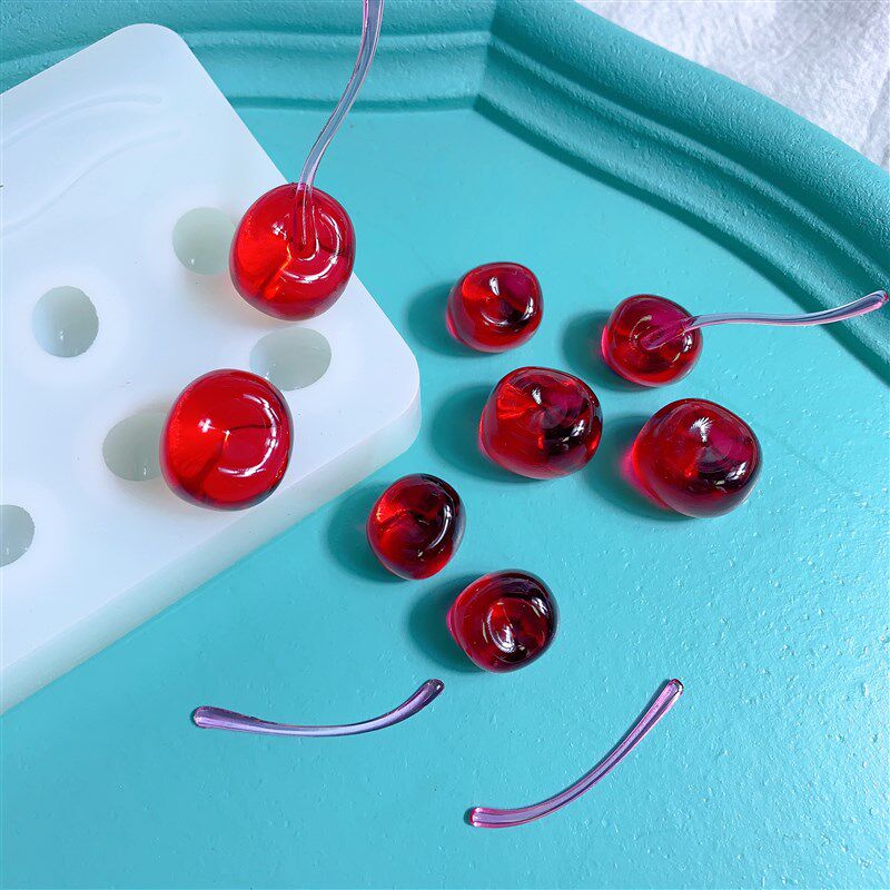 8连樱桃硅胶模具3D奶油胶配件果冻布丁冰块水果硅胶模DIY烘焙模具